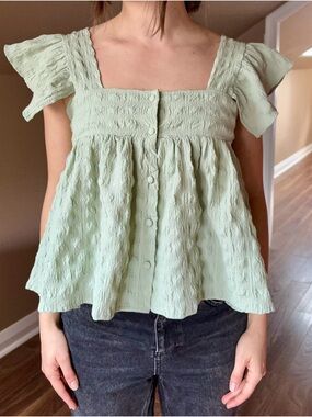 ASOS Mint Textured Square-Neck Baby Doll Top